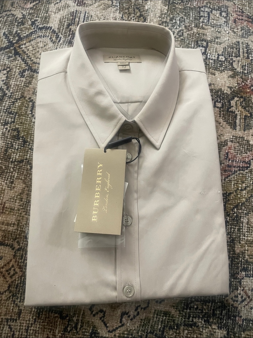 Burberry Men’s Button-Up Dress Shirt — Light Beige/Cream us size 14